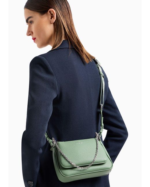 Emporio Armani Green Deer-print Double Mini Bag With Shoulder Strap