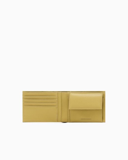 Emporio Armani Yellow Regenerated Saffiano Leather Coin-Pocket Wallet With Eagle Plate for men