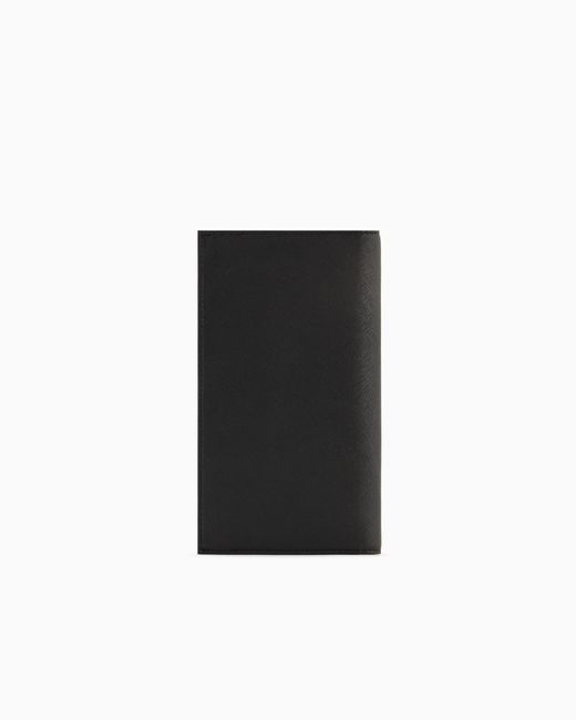Emporio Armani Black Regenerated Saffiano Leather Large Currency Holder With Eagle Plate for men