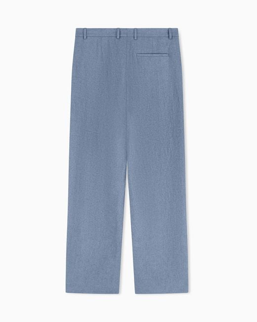 Emporio Armani Blue Icon Mouliné Linen Satin Trousers for men