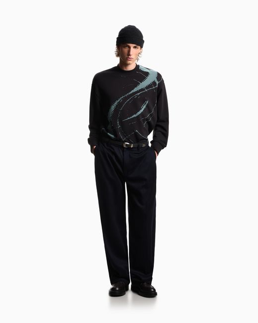 Emporio Armani Black French Terry Jersey Oversized Sweatshirt With Flocked Print for men