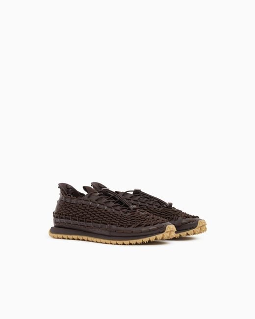 Emporio Armani White Sneakers With Woven Design And Rugged Rubber Sole for men