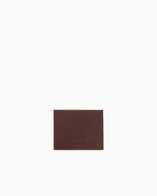 Emporio Armani Brown Smooth Leather Card Holder With Metal Logo Plaque for men
