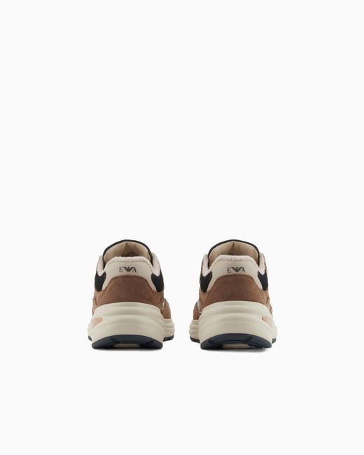 Emporio Armani White Mesh Sneakers With Suede Details And An Eagle Logo