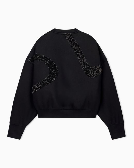 Emporio Armani Black Crew-Neck Scuba Sweatshirt With Abstract Sequin Design