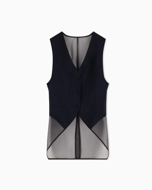 Emporio Armani Blue Envers Satin And Organza Waistcoat