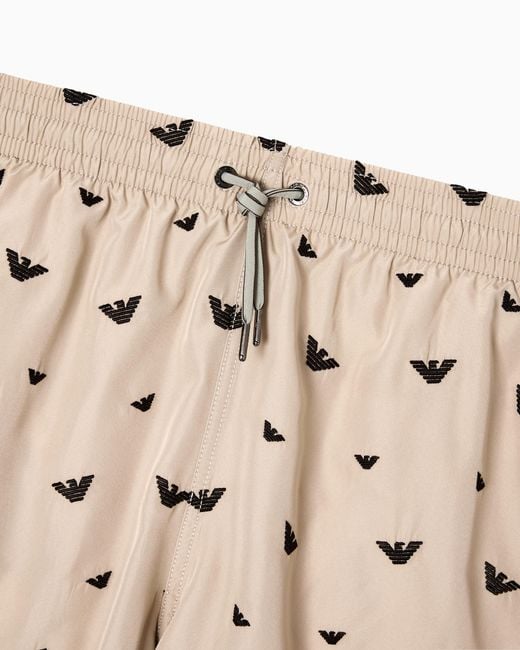 Emporio Armani Natural Swim Shorts With All-Over Micro Eagle Embroidery for men