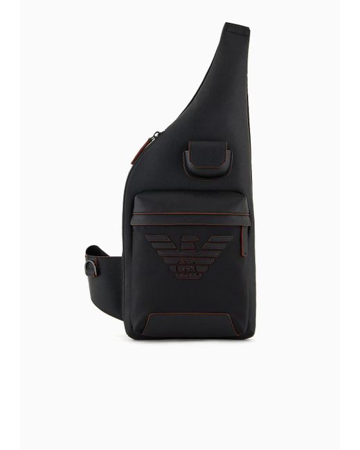 Emporio Armani Black Asv Regenerated Saffiano And Recycled Nylon One-shoulder Backpack for men
