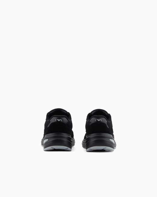 Emporio Armani Black Mesh Sneakers With Suede Details And An Eagle Logo