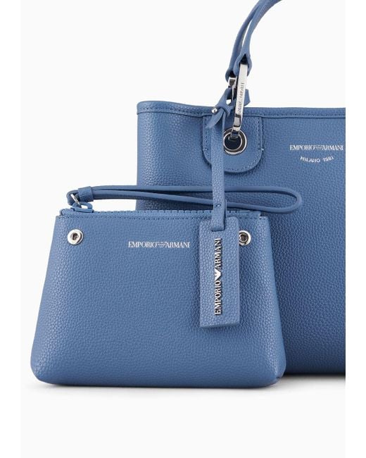 Emporio Armani Blue Small Myea Shopper Bag With Deer Print