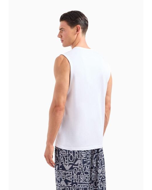 Canotta Beachwear In Jersey Stampa Macro Logo di Emporio Armani in White da Uomo