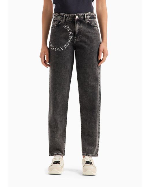 Emporio Armani Gray Jeans J90 Mit Mittelhoher Taille Und Relaxed-bein, Gefertigt Aus Denim Im Vintage-look Mit Dekorativen Prints