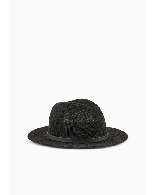 Emporio Armani Black Paper-yarn Fedora Hat With Strap for men