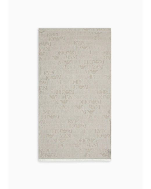 Emporio Armani White Brushed-fabric Scarf With All-over Lettering for men