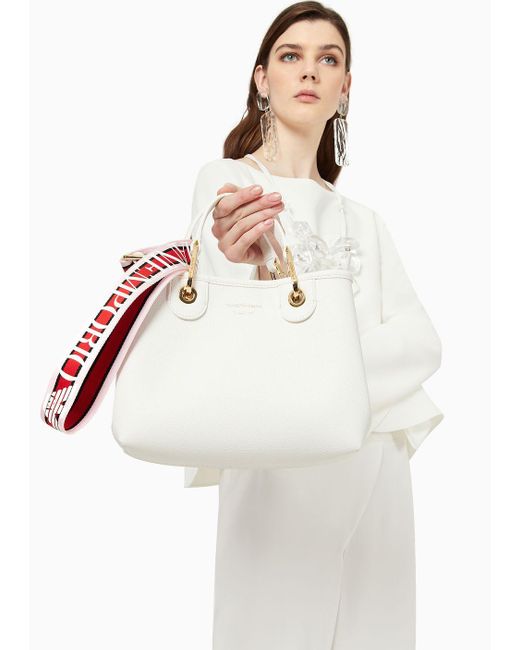 Emporio Armani White Small Myea Shopper Bag With Deer Print