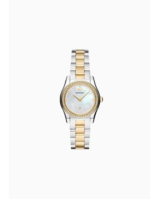 Emporio Armani White Three-hand Date Two-tone Stainless Steel Watch