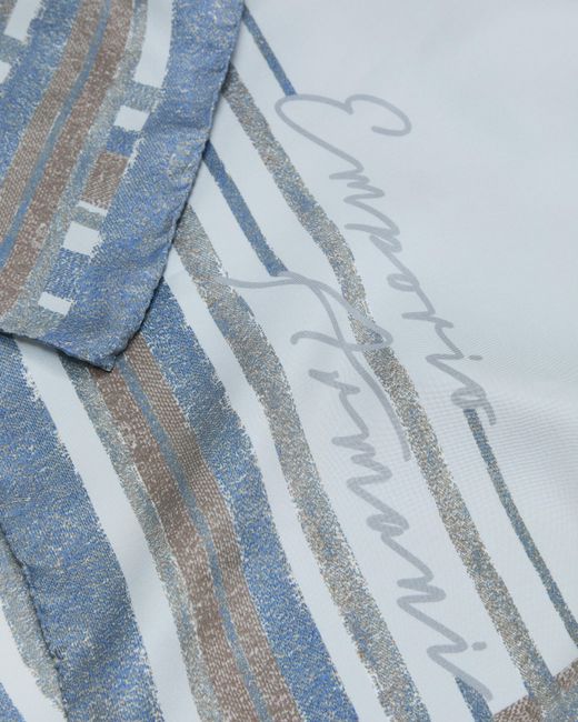 Emporio Armani Blue Pure Silk Foulard With A Frame Print