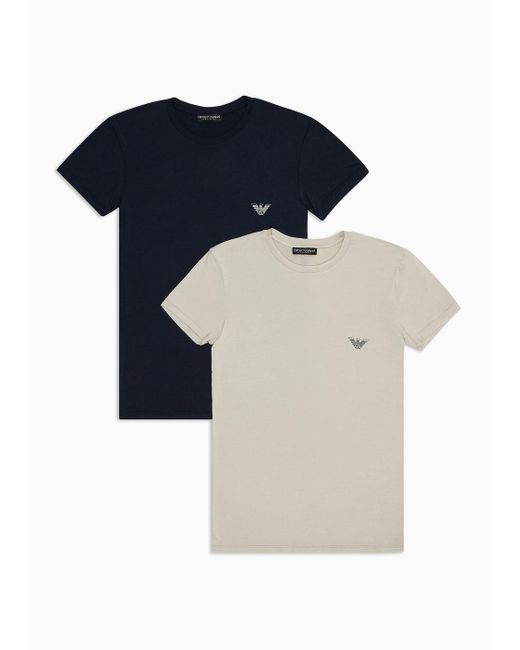 Emporio Armani Blue Two-pack Of Asv Slim-fit Loungewear T-shirts In Soft-touch Eco-viscose for men