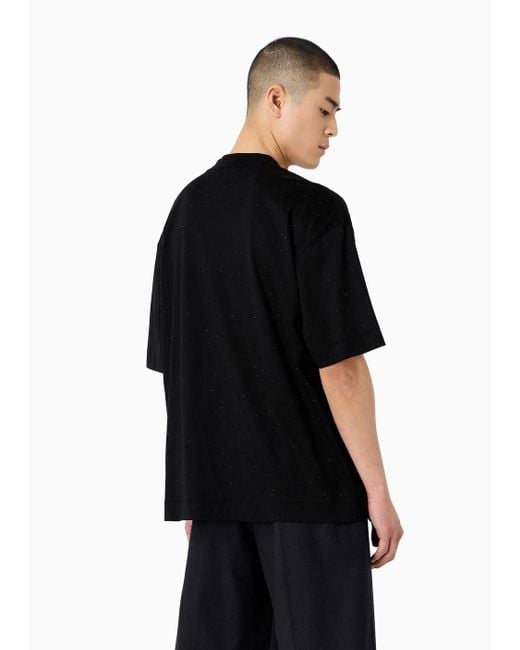 T-shirt Over Fit In Jersey Misto Lyocell Con Strass Clubwear Asv di Emporio Armani in Black da Uomo