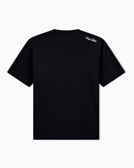 Emporio Armani Black Heavy Jersey T-Shirt With Embroidered Logo Patch for men