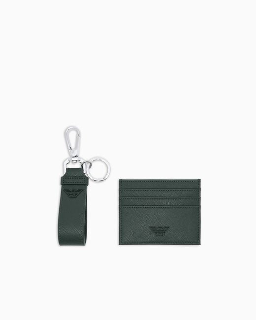 Emporio Armani Green Gift Box With Regenerated Saffiano Keyring And Card Holder for men