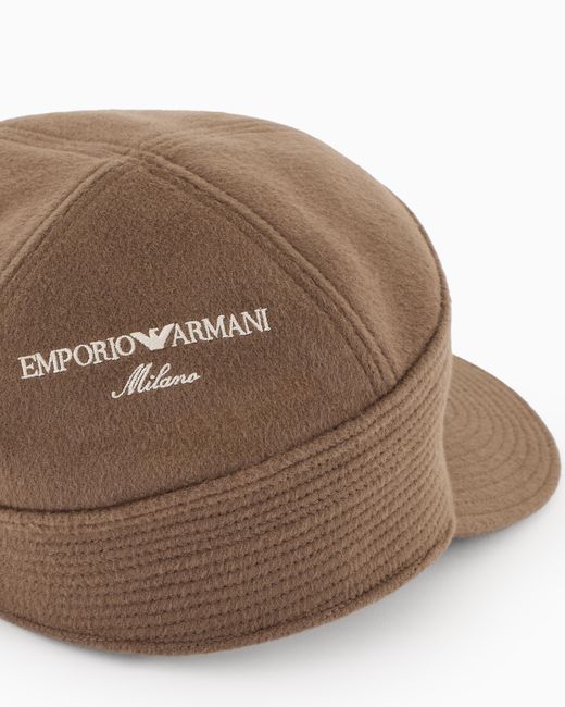 Gorra En Paño De Lana Con Logotipo Bordado Emporio Armani de hombre de color Brown