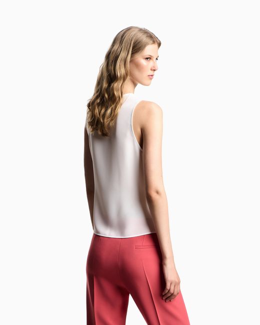 Emporio Armani White Top Mit Drapierung Aus Fließendem Crêpe