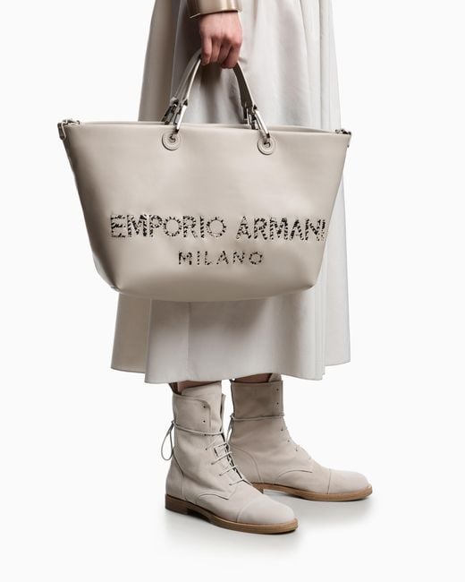 Emporio Armani White Myea Medium Shopper Bag