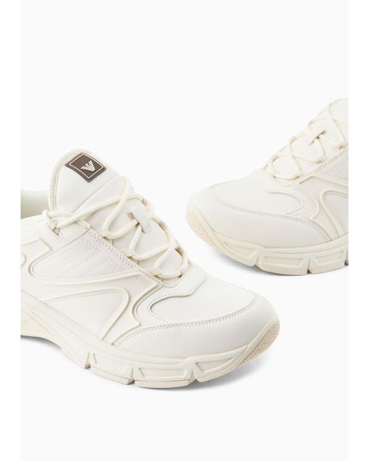 Emporio Armani White Travel Essentials Nylon Sneakers With Rubber Details for men