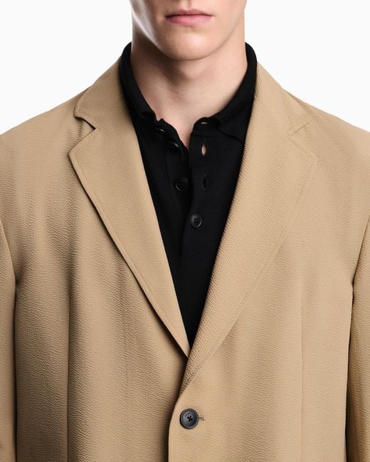 Emporio Armani Natural Seersucker Blazer With Down Padding And A Regular Fit for men
