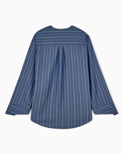 Emporio Armani Blue Long-Sleeved V-Neck Shirt