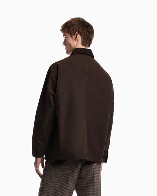 Emporio Armani Brown Cotton Caban Coat With A Corduroy Collar And Patch Pockets for men
