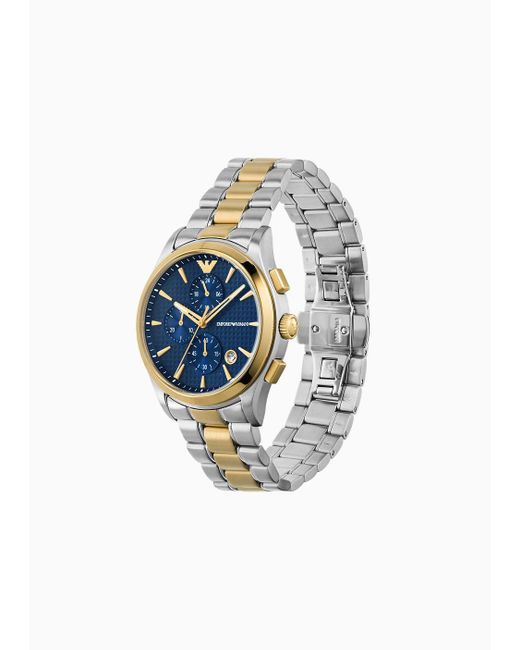 Emporio Armani Blue Chronograph Two-tone Stainless Steel Watch for men