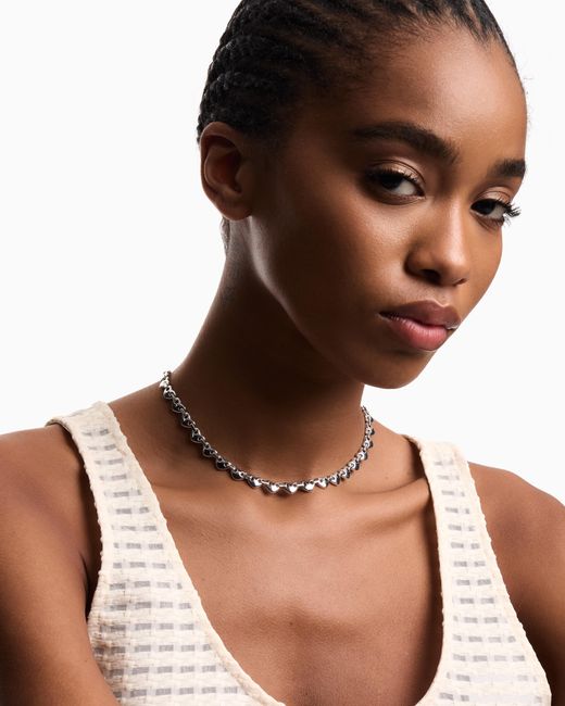 Emporio Armani White Tone Brass Heart Chain Necklace