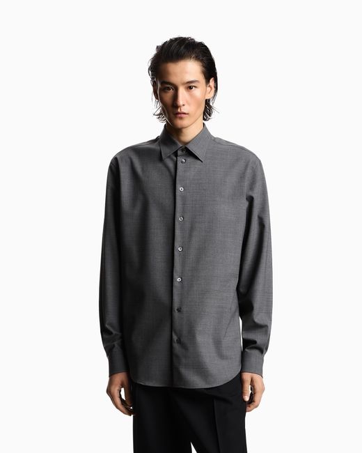 Emporio Armani Gray Soft-Finish Virgin-Wool Canvas Shirt for men