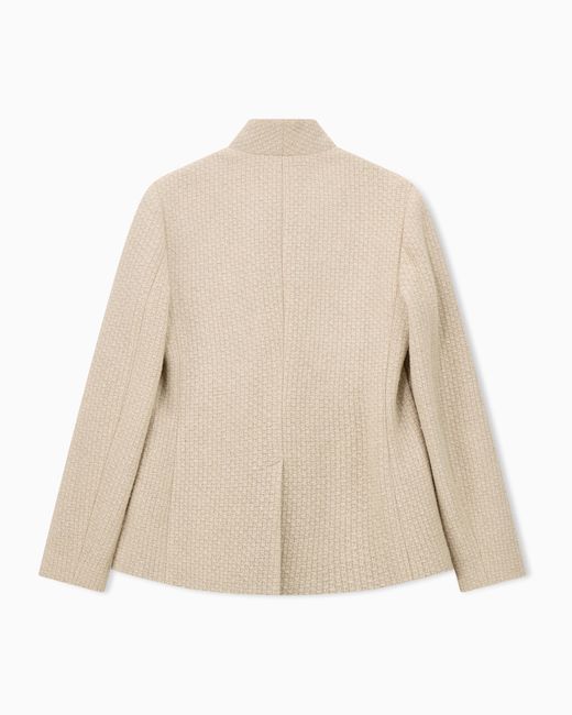 Emporio Armani Natural High-Neck Virgin Wool Blazer With A Jacquard Knit Effect
