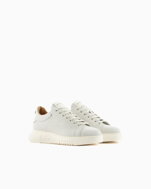 Emporio Armani White Nubuck Sneakers With Knurled Soles for men