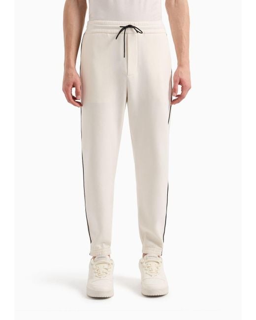 Emporio Armani White Double-jersey Joggers With Drawstring And Logo Tape for men
