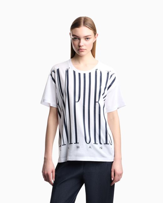 Emporio Armani White Lightweight Jersey T-Shirt With Oversized Emporio Lettering