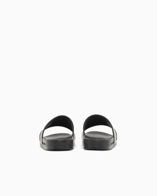 Emporio Armani White Pvc Sliders With Oversized Eagle