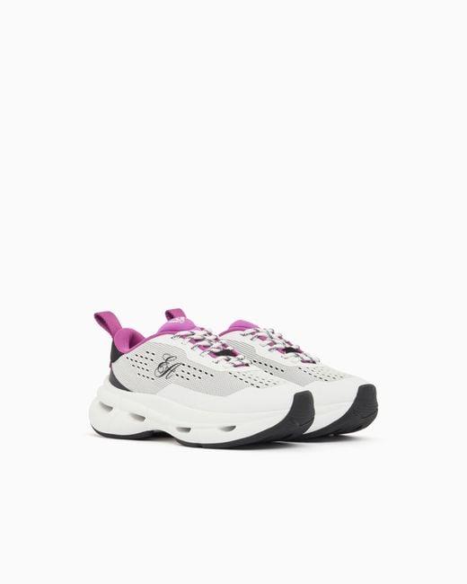 Emporio Armani White Breathable Mesh Sneakers With A Thick Cushioned Rubber Sole