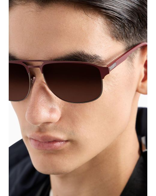Emporio Armani Brown Aviator Sunglasses for men