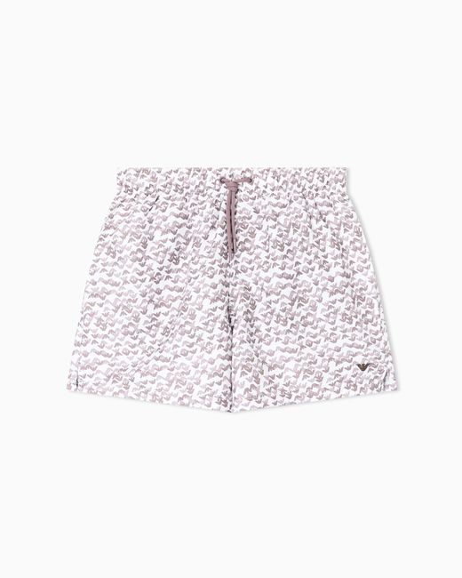Emporio Armani White Swim Shorts With All-Over Logo for men