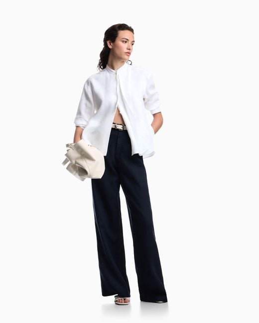 Emporio Armani Blue J14 Regular-Fit Linen Trousers