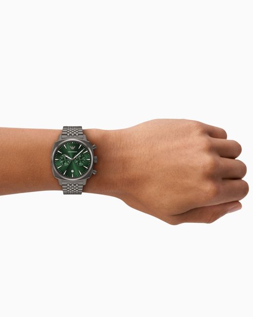 Emporio Armani Green Chronograph Gunmetal Stainless Steel Watch for men