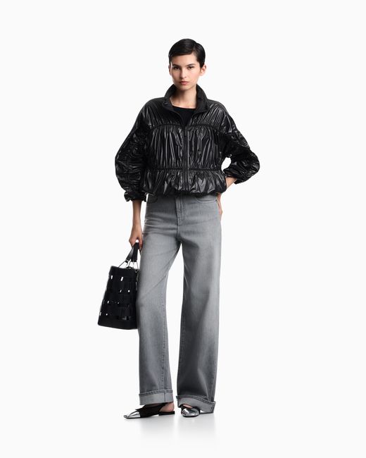 Emporio Armani Blue Reversible Blouson Jacket With Matte And Shiny Finishes