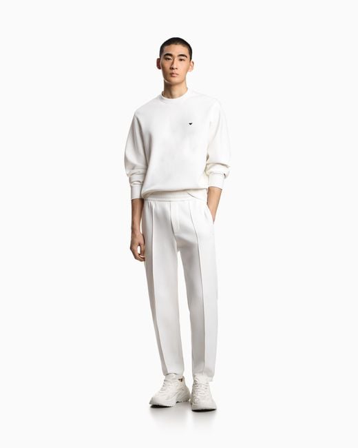 Emporio Armani White Double Jersey Sweatshirt With Micro Eagle Embroidery for men