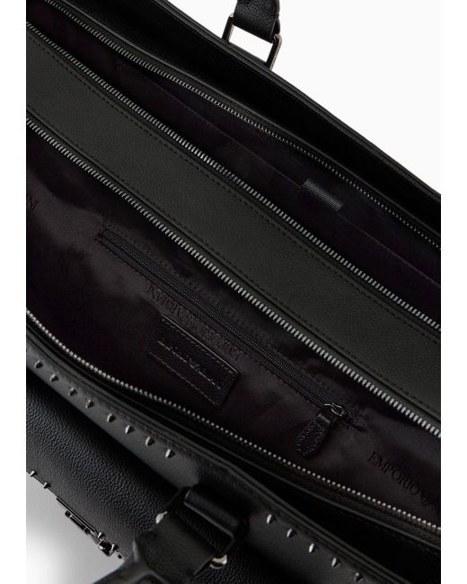 Emporio Armani Black Studded Pebbled-leather Weekend Bag for men