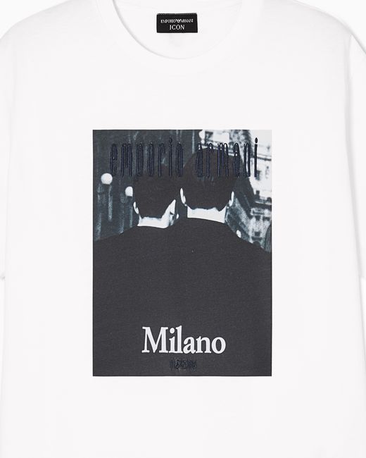 Emporio Armani White Icon Jersey T-Shirt With Photographic Print And Embroidery for men