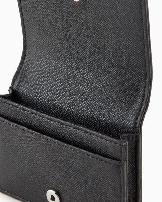 Emporio Armani White Regenerated Saffiano Leather Card Holder With Flap And Eagle Plate for men